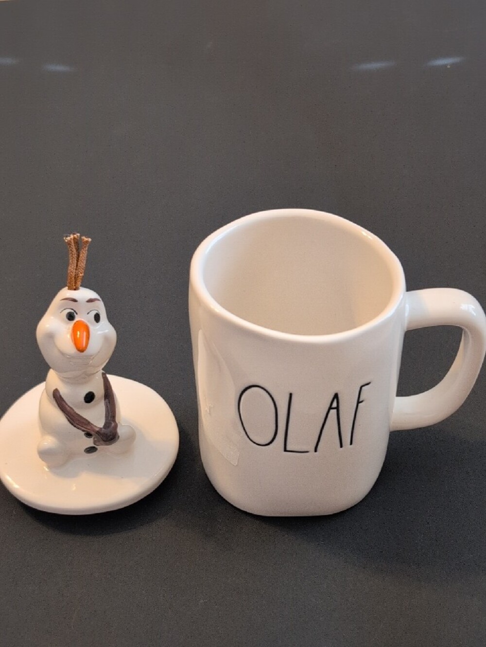Rae Dunn White Mug with Olaf Lid - Orange Nose and Brown Scarf - Picture 2 of 13